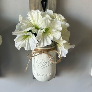 White Mason Jar with Faux Flowers